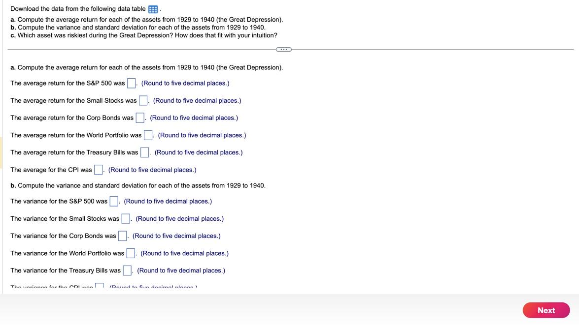  Download the data from the following data table a. Compute the