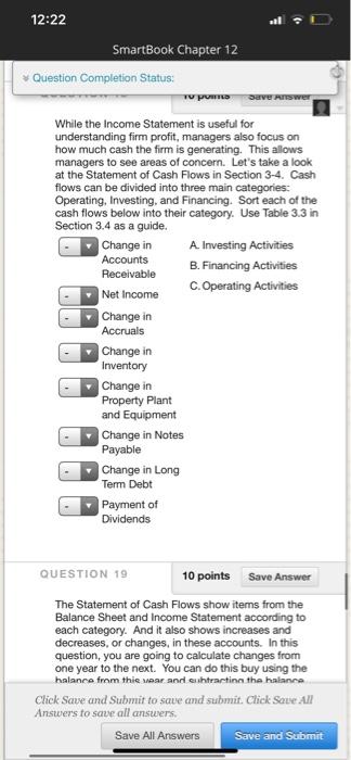 12:22 SmartBook Chapter 12 Question Completion Status: vu poms Save As