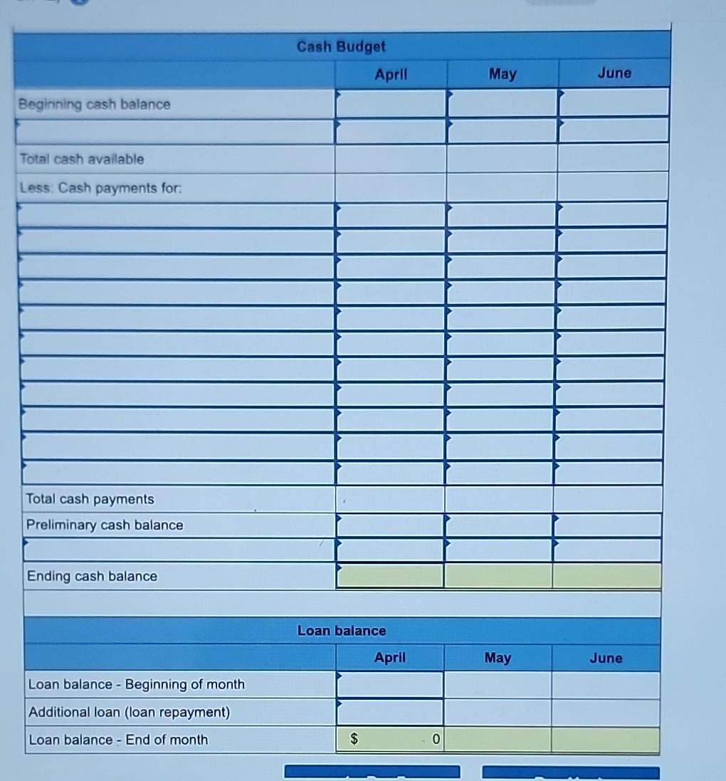 in the month of purchase). j. The minimum ending cash balance for