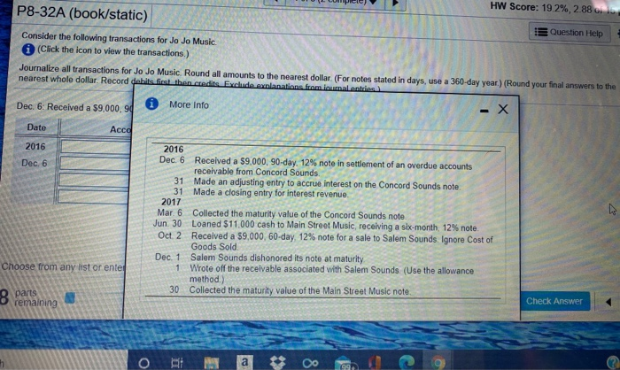  HW Score: 19 2%, 2.88 P8-32A (book/static) Question Help Consider the