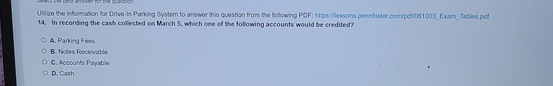 ledger as a $907 credit. Utilize the information for Drive-In Parking System