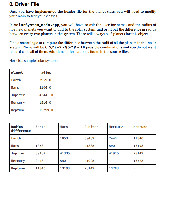 (Create a Header File) The class you will implement is called planet.