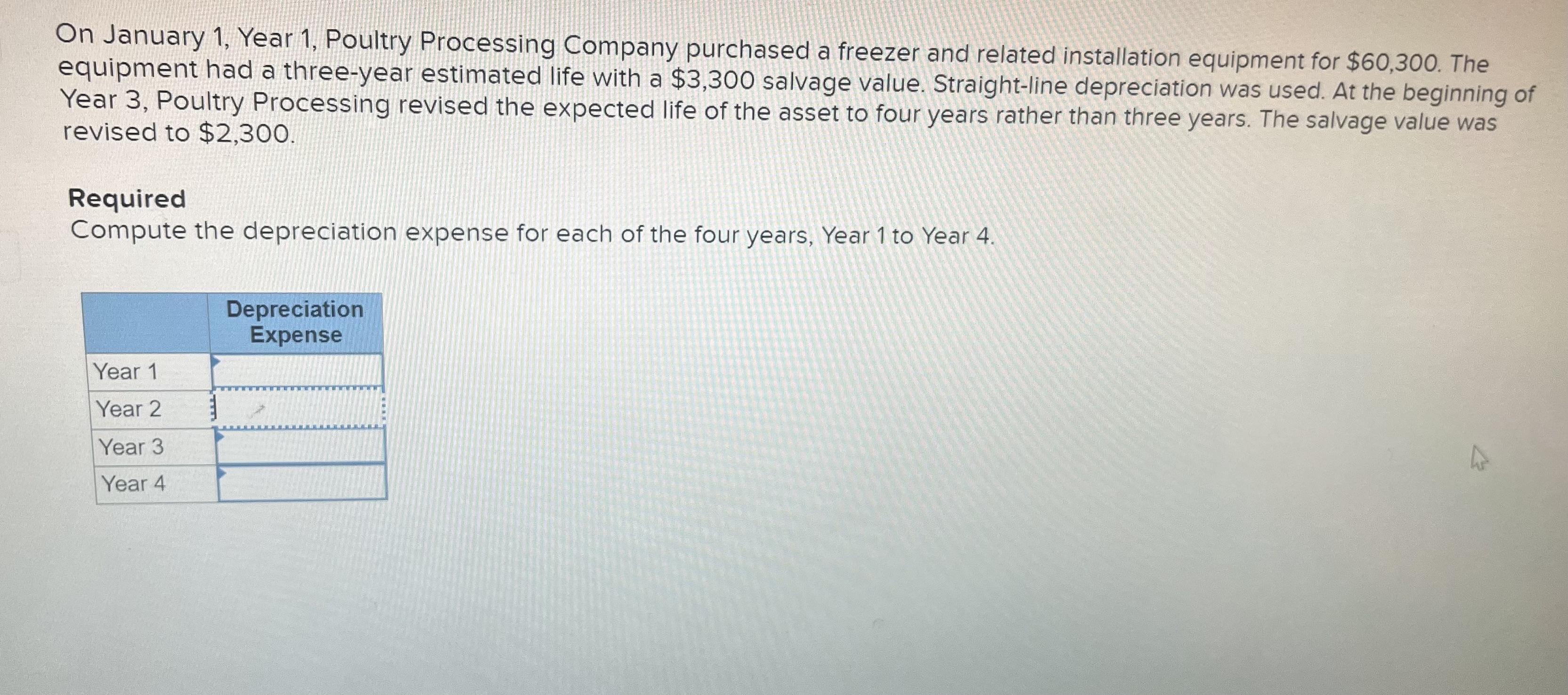  On January 1, Year 1, Poultry Processing Company purchased a freezer