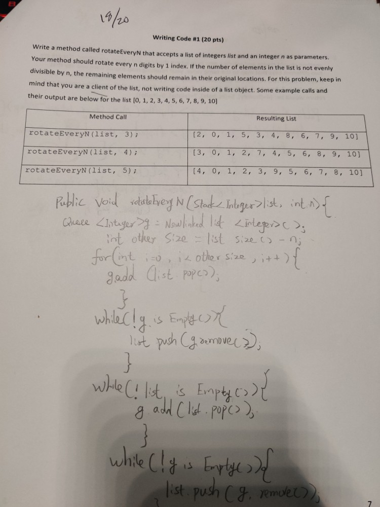  18/0 Writing Code #1 (20 pts) write a method called rotate