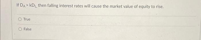  If DA> KDL then falling interest rates will cause the market
