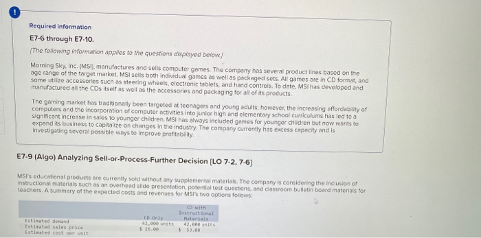  Required information E7-6 through E7-10. (The following information applies to the