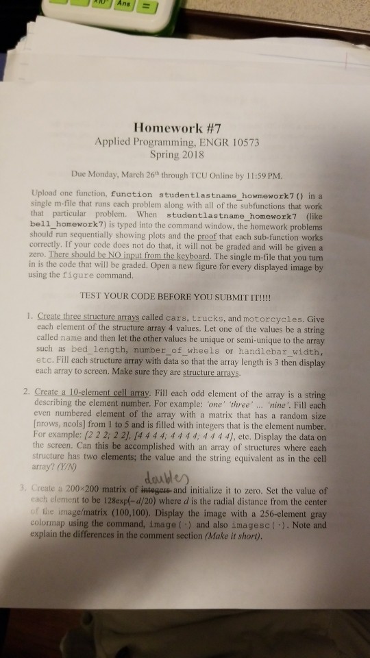  Solve problem 2 with matlab Ans Homework #7 Applied Programming, ENGR