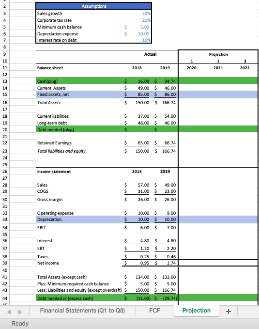 10 1 pts Use the percent of sales method and the "Projection"