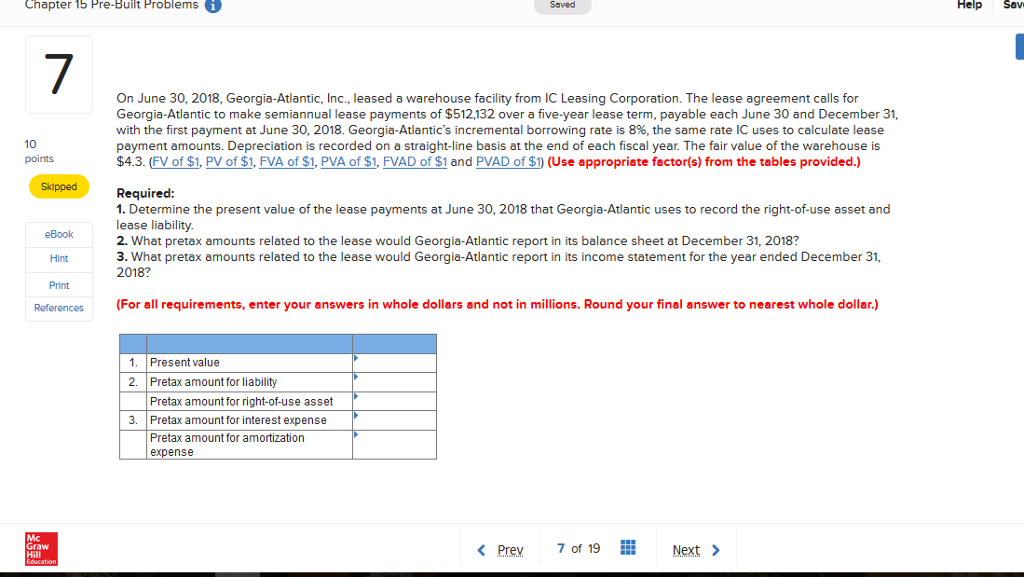  Chaper 15 Pre-Built Problemsi Saved Help Sav On June 30, 2018,