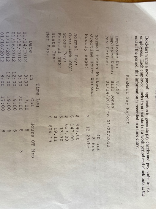 recorded in a time entry. BoxMart Pay Report Employee No: 48399 Employee