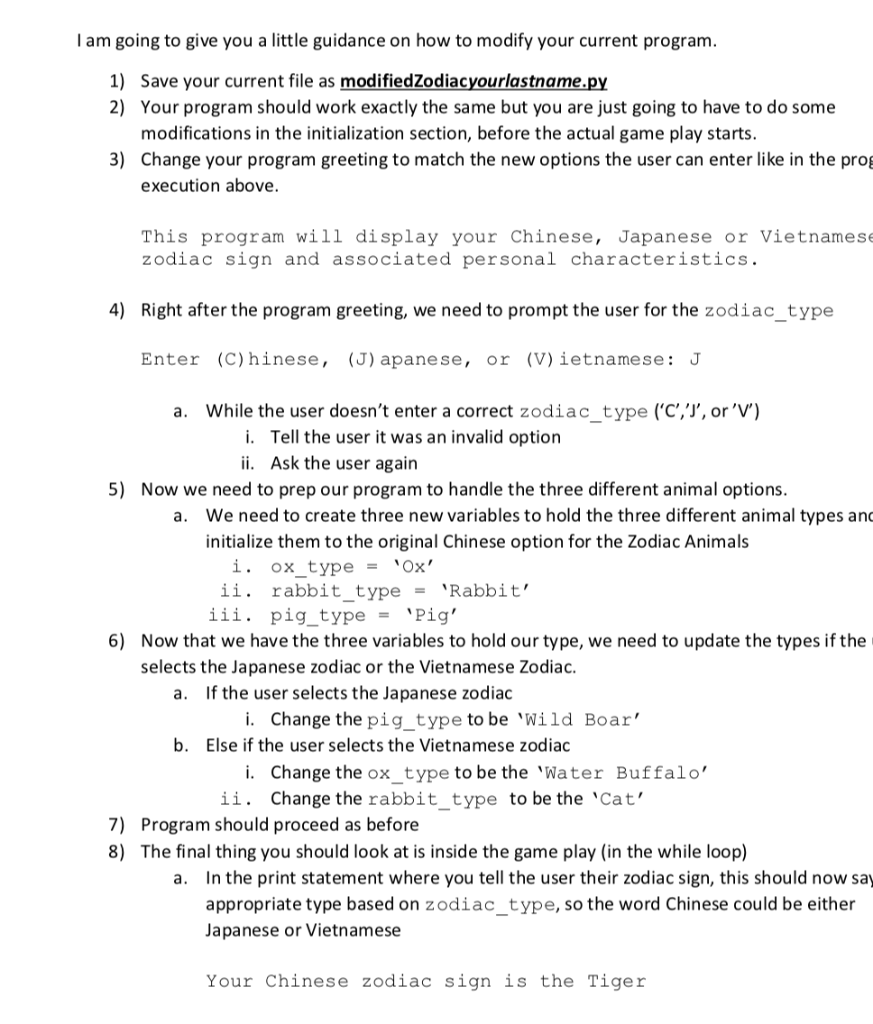 and assoclated characteristics from the Chinese Zodiac for a given year of