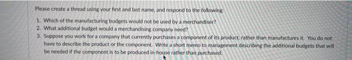 Please create a thread using your first and last name, and