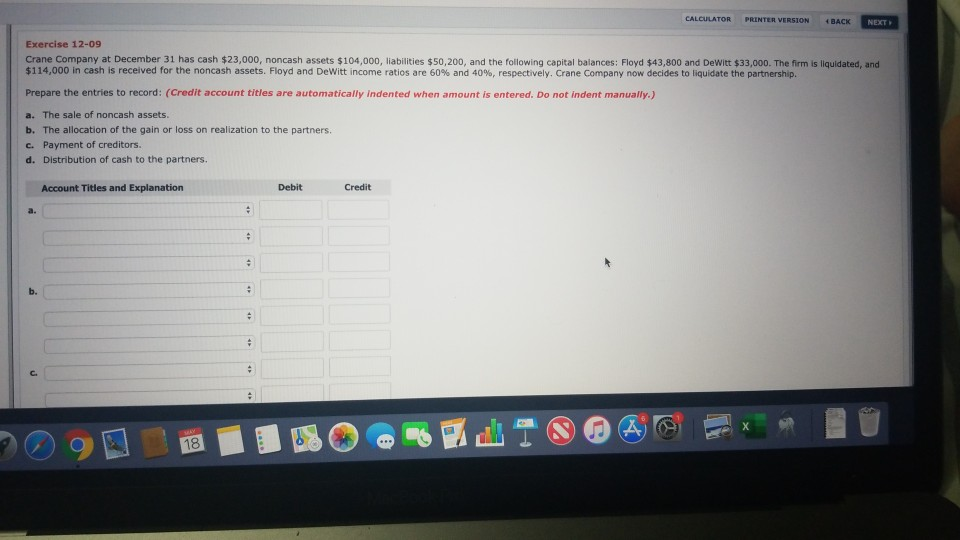 CALCULATOR PRINTER VERSION 4 BACK NEXT Exercise 12-09 Crane Company at