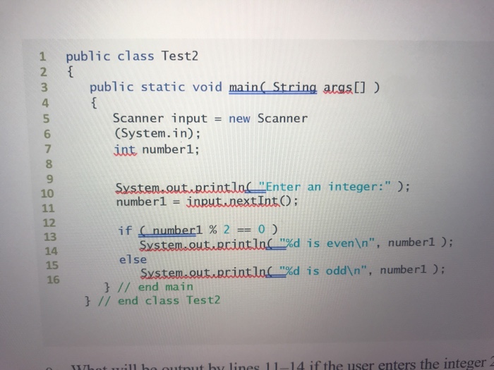  What will be output by lines 11-14 if the user enters