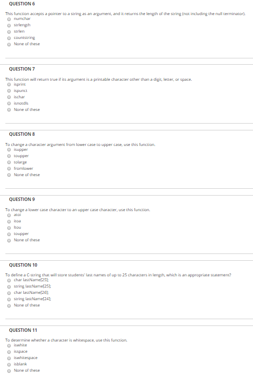  QUESTION 6 This function accepts a pointer to a string as