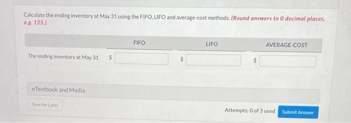 following for the month of May, in which 75 units were sold.