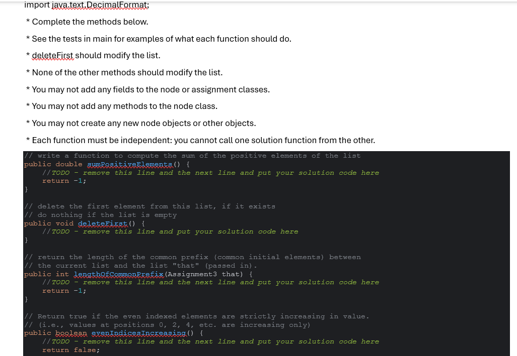  import jaxa.text.DecimalFormat; Complete the methods below. See the tests in main