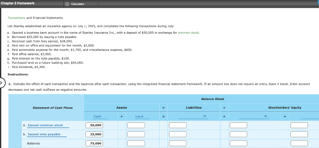 How do i solve this? Chapter 2 Homework Calculator Transactions and Financial
