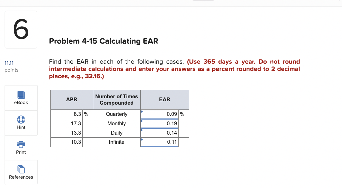 Problem 4-15 Calculating EAR Find the EAR in each of the
