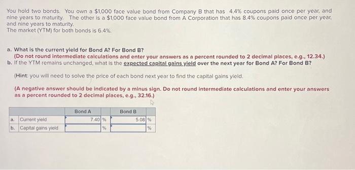  You hold two bonds. You own a $1,000 face value bond