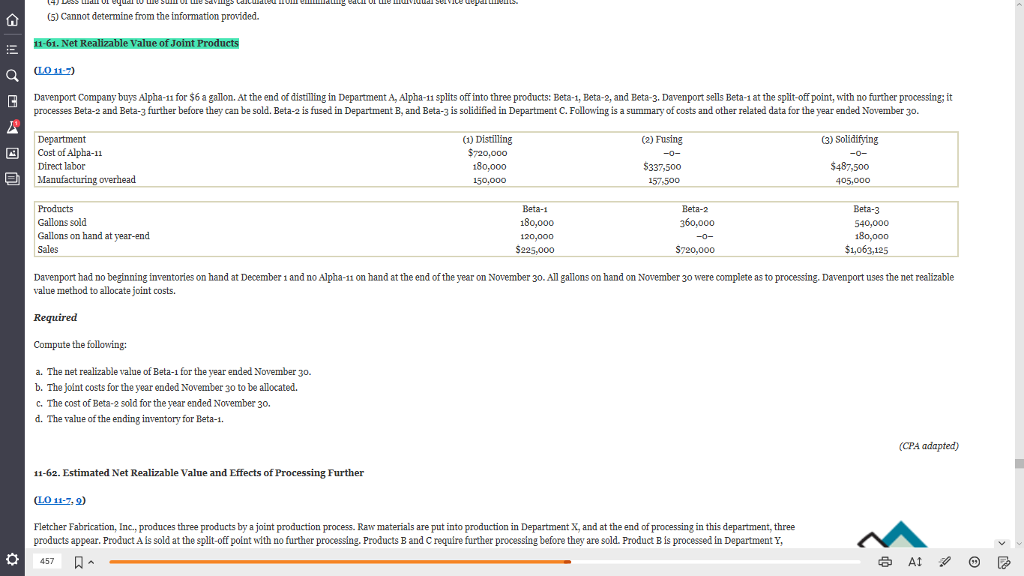 (5) Cannot determine from the information provided. 11-61. Net Realizable Value