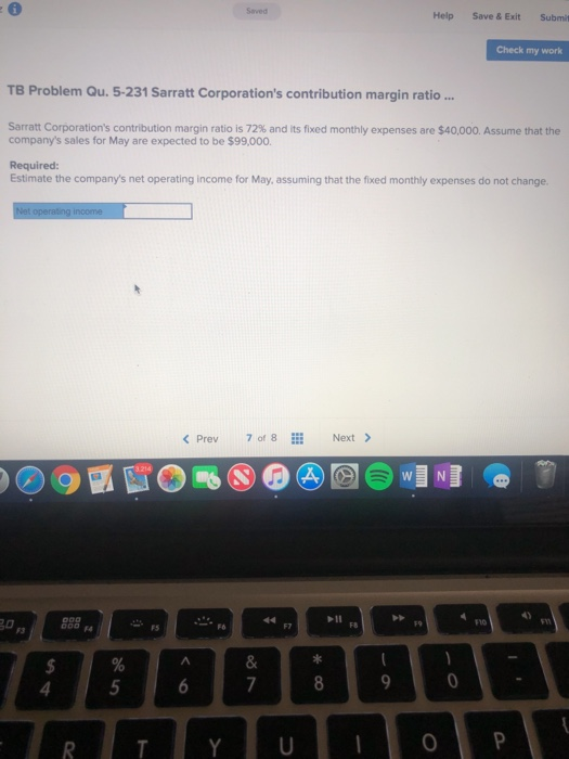  Help Save&ExitSubmit Check my work TB Problem Qu. 5-231 Sarratt Corporation's