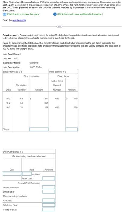 allocate manufacturing overhead to the job. 2. Journalize in summary form the