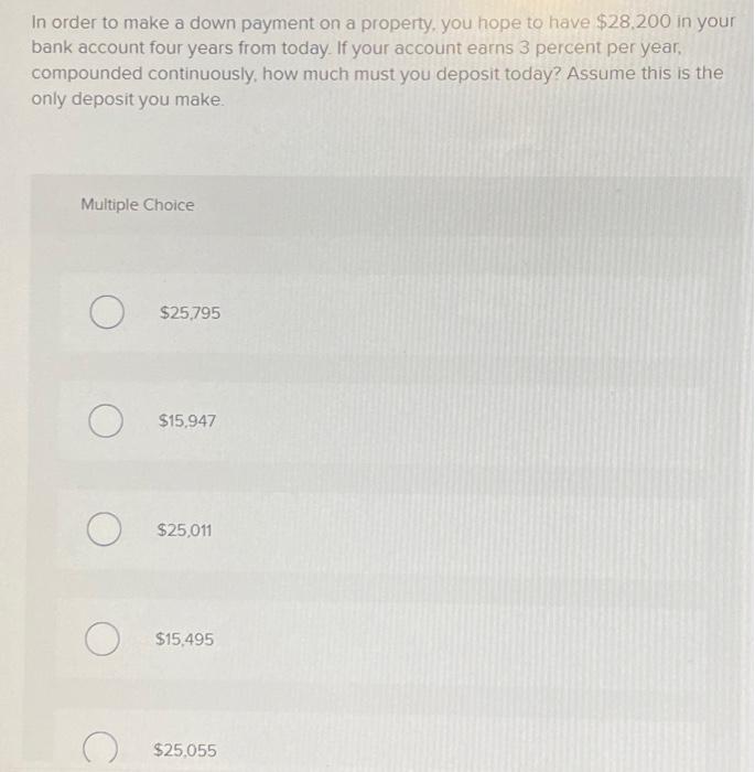  In order to make a down payment on a property, you