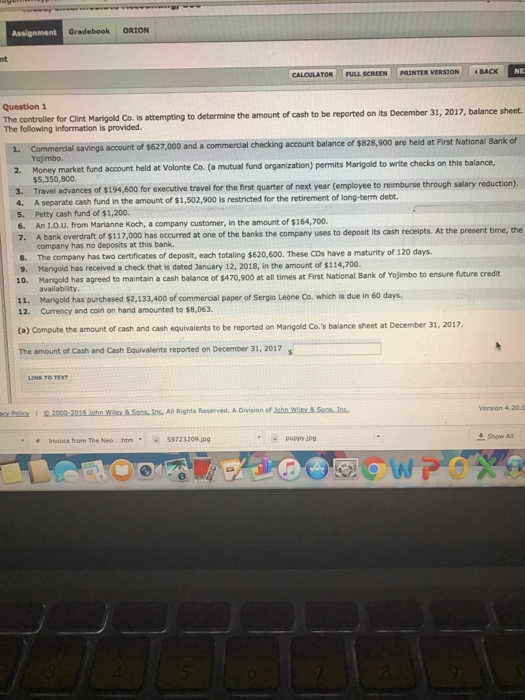  Gradebook ORION nt NE: CALCULATOR FULL SCREEN PRINTER VERSTON BACK Question