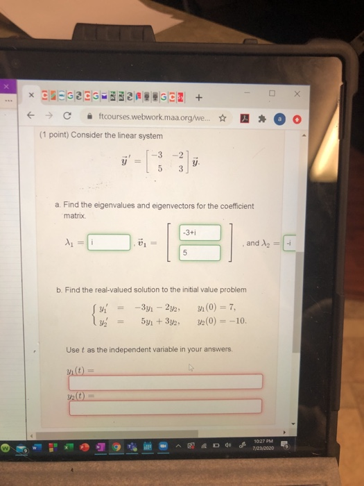  x GEGE GC + ftcourses.webwork.maa.org/we... (1 point) Consider the linear system