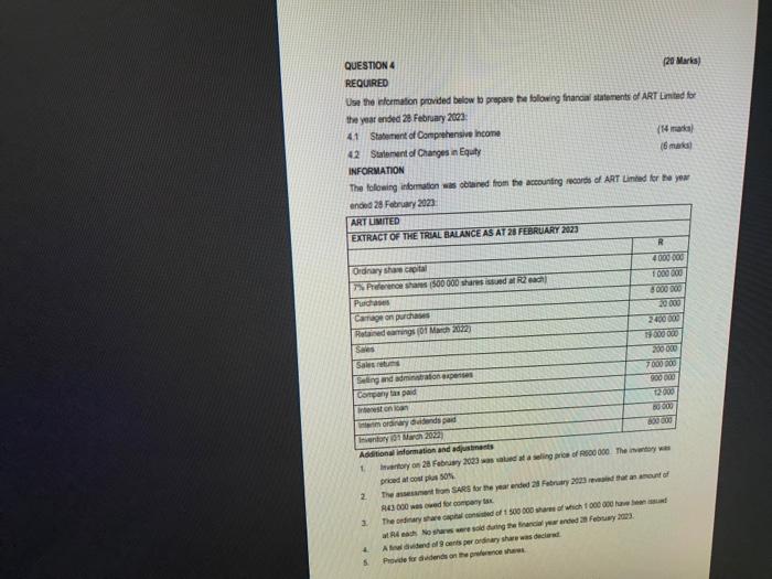  QUESTION 4 REQUIRED Use the information provided below to prepare the