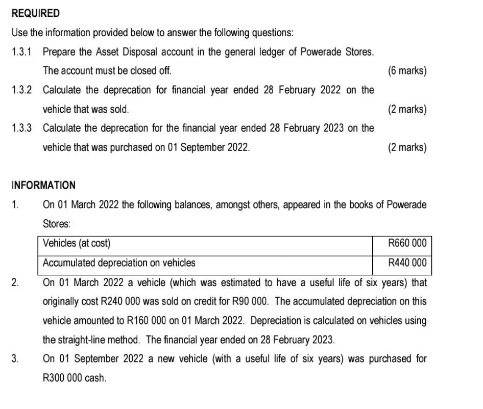  REQUIRED Use the information provided below to answer the following questions:
