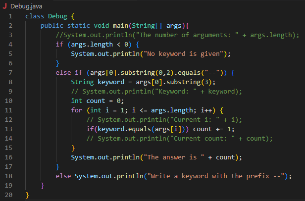 The class Debug has a main method. This method has to take