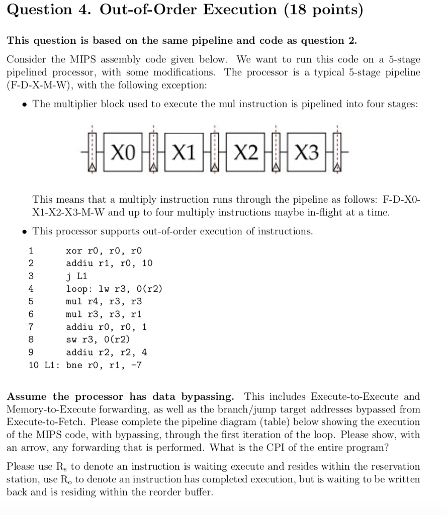  Question 4. Out-of-Order Execution (18 points) This question is based on