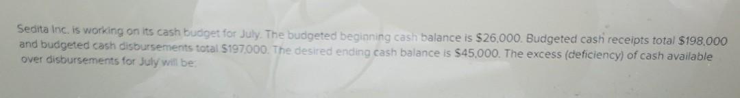 please answer question completely using multiple choice. Sedita Inc. is working