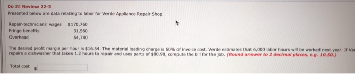  Do Itl Review 22-3 Presented below are data relating to labor