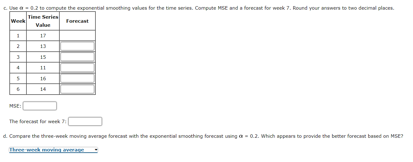 the correct time series plot. Develop a three-week moving average for this