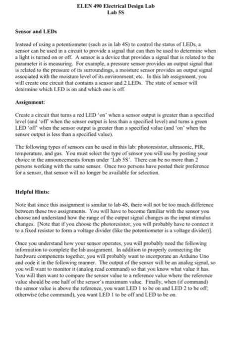  I am doing PIR Sensor ELEN 490 Electrical Design Lab Lab