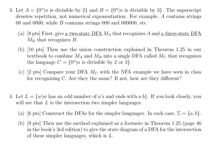 3. Let A = {0"|n is divisible by 2} and B
