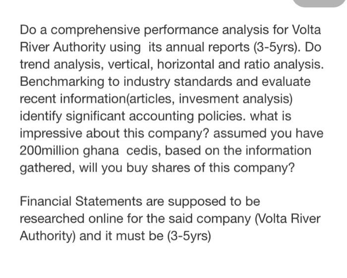  Do a comprehensive performance analysis for Volta River Authority using its