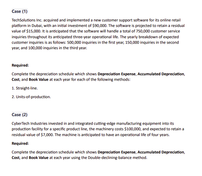 Case (1): (1) Compute and fill in below table using the Straight-line
