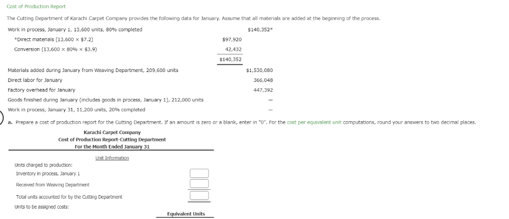  Equivalent Units Whole Direct Units Materials Conversion Inventory In process, January
