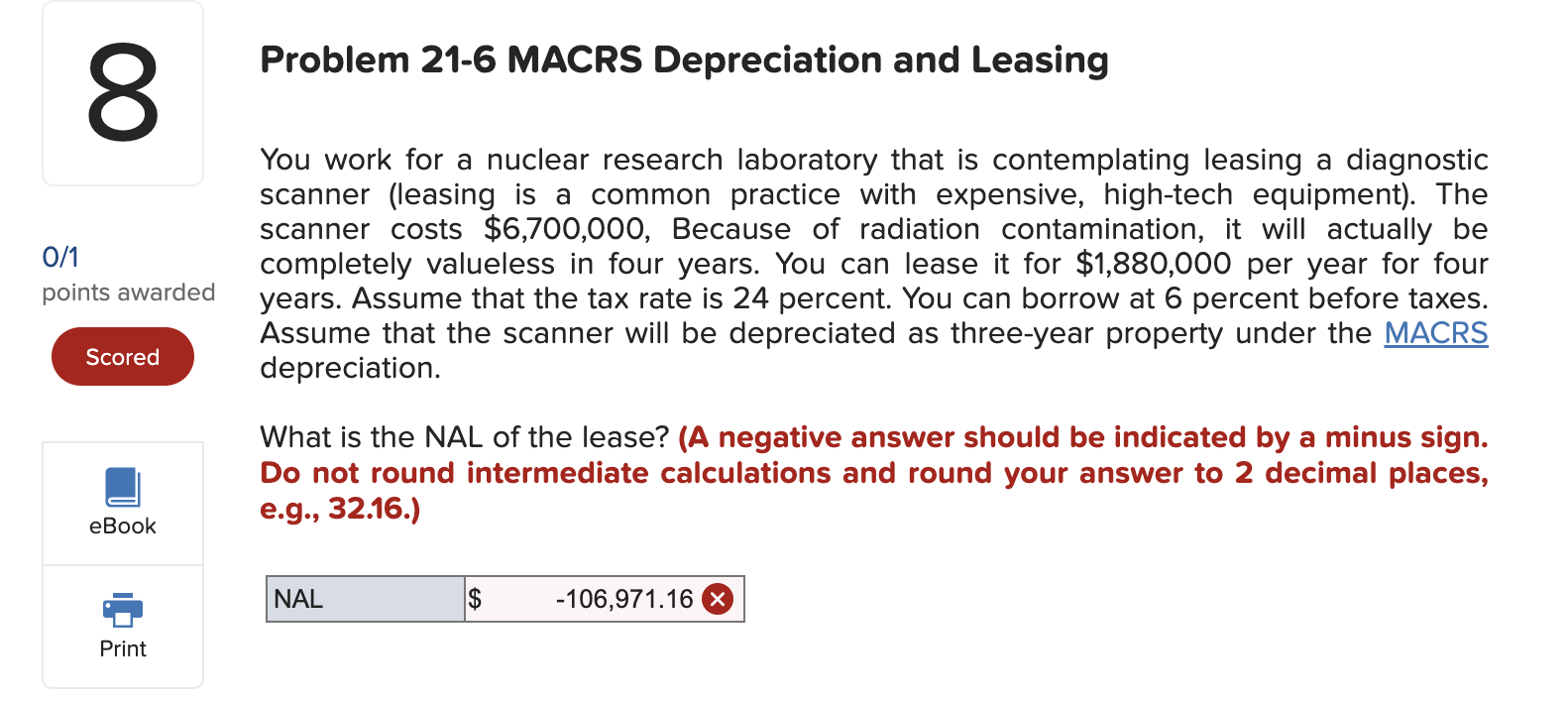 points awarded Scored eBook B Hint Print Problem 21-10 Leasing and Salvage