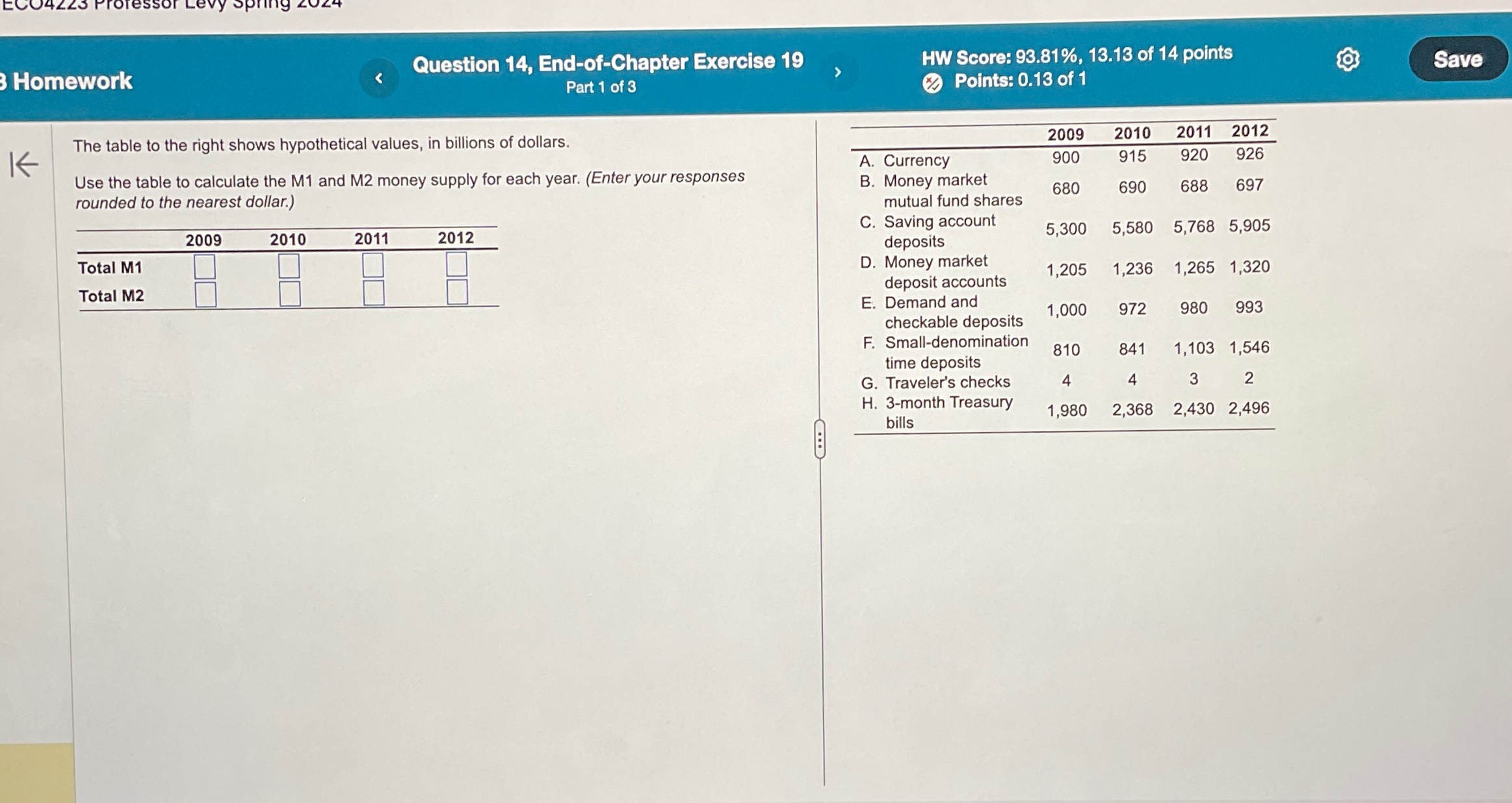  Question 14, End-of-Chapter Exercise 19 HW Score: 93.81%,13.13 of 14 points