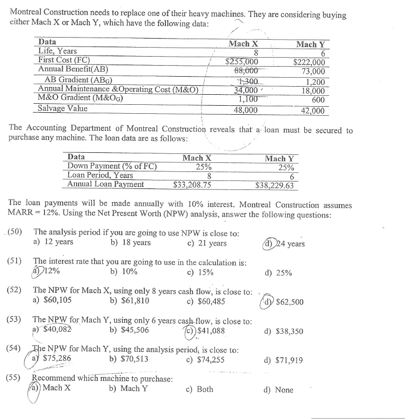 please help to answer below (52) and (54), do not use excel,