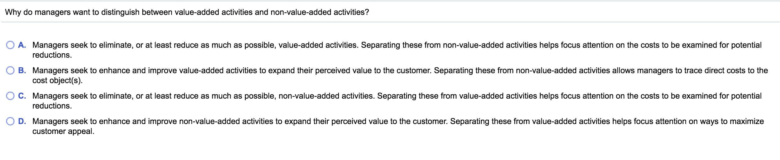 Why do managers want to distinguish between value-added activities and non-value-added