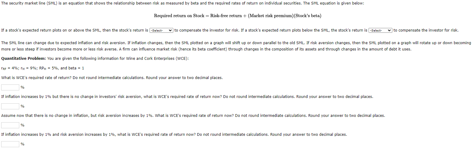  Required return on Stock = Risk-free return +( Market risk premium)