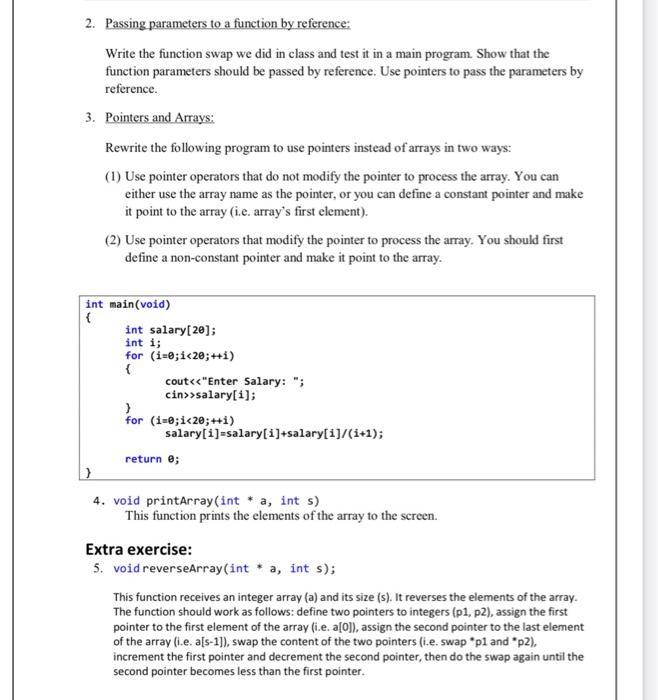  2. Passing parameters to a function by reference: Write the function