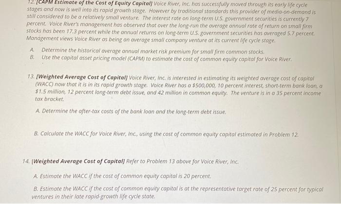 i need help with 12, 13, and 14 please! 12. CAPM Estimate