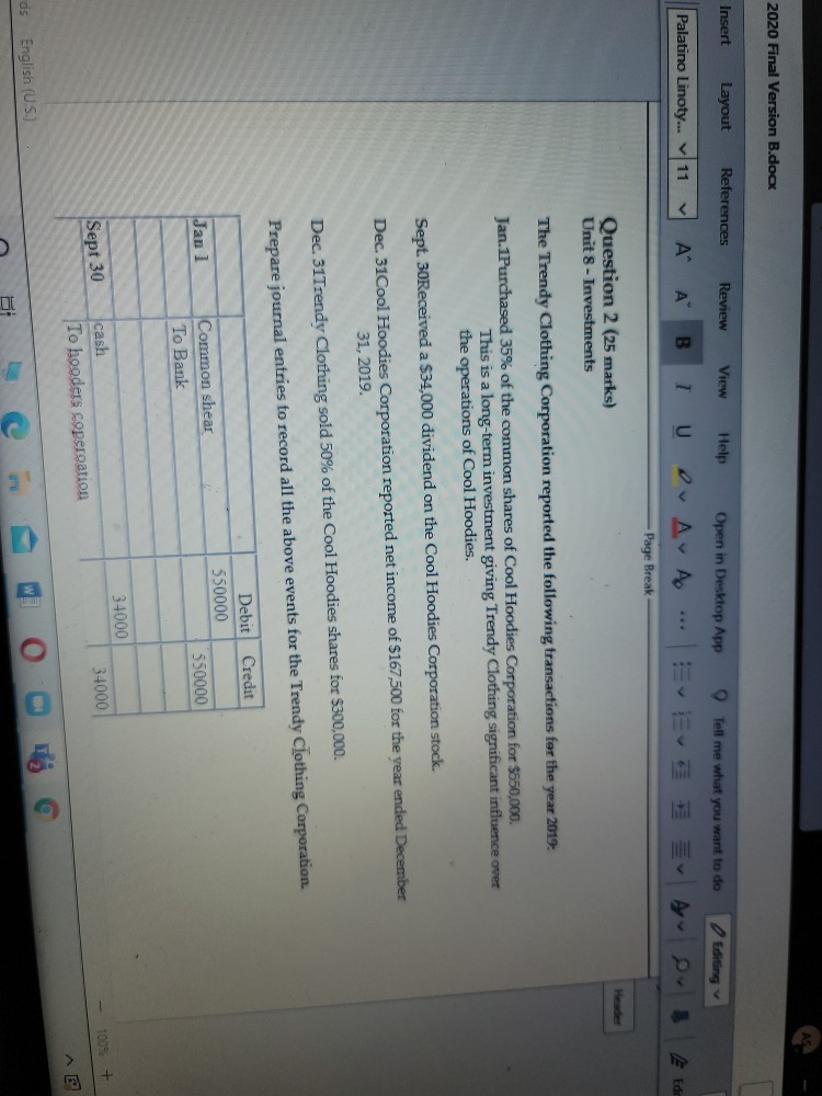 2020 Final Version B.docx Insert Layout References Review View Help Open